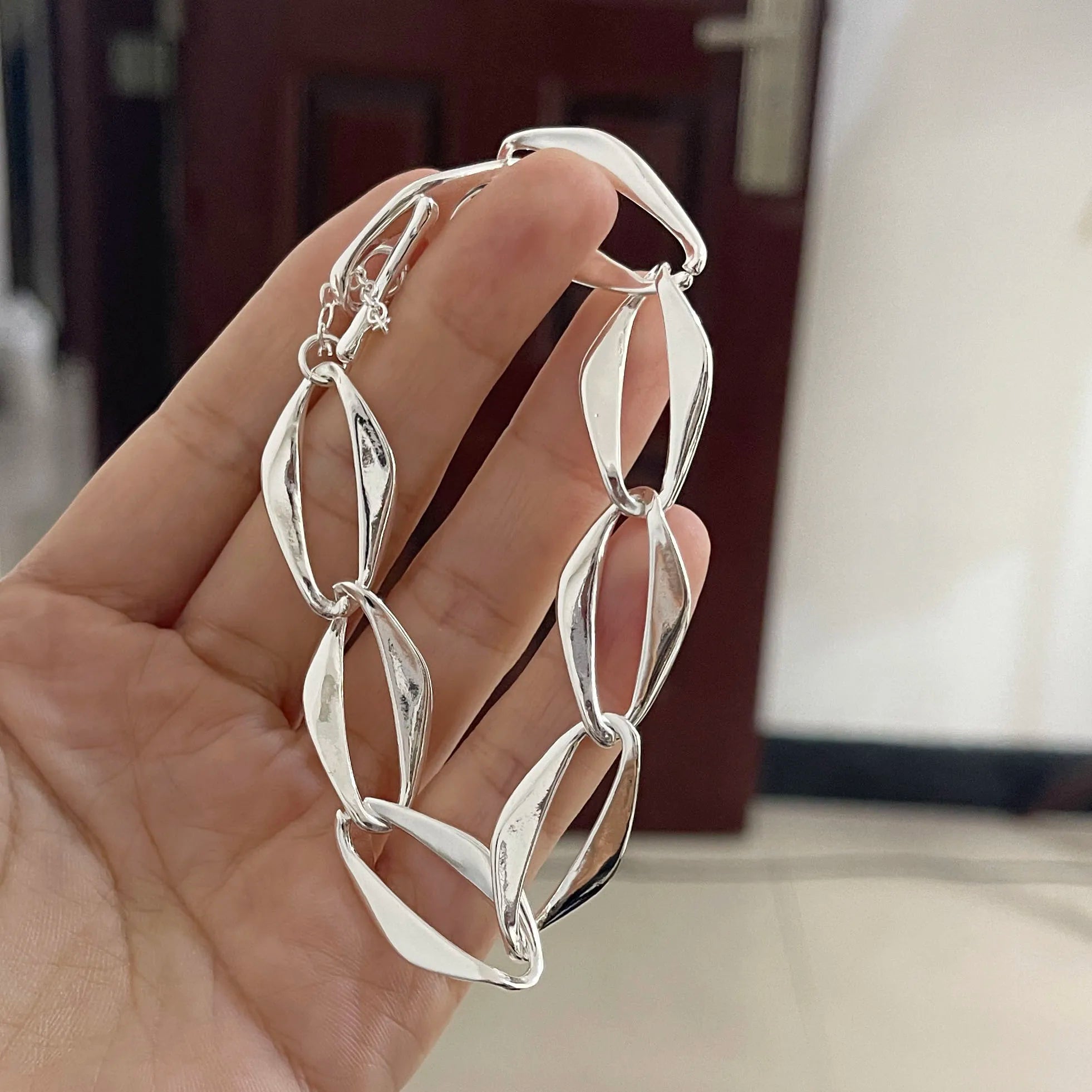 100% Solid 925 Sterling Silver Bracelet for Women Men Vintage Handmade Shinning Heart Bracelets Birthday Christmas Gift