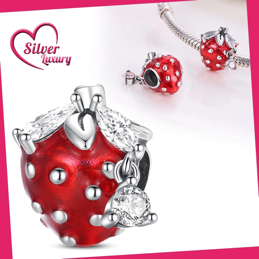 925 Silver Strawberry Pineapple Cherry Avocado Charm Pendant Beads  Fit Charm Original Bracelet for Women Jewelry Making