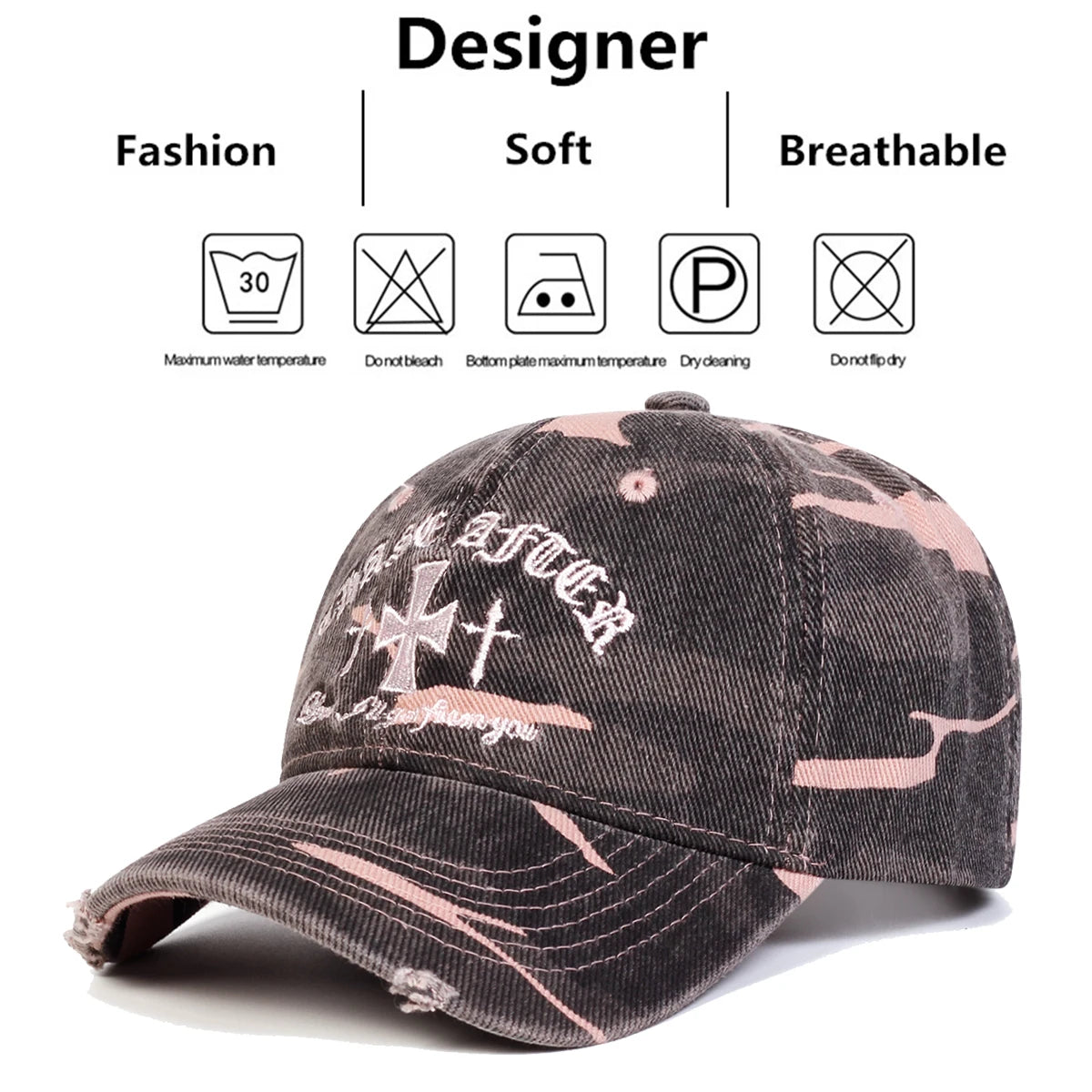 Unisex Cross Embroidery Pierced Baseball Caps Spring and Autumn Outdoor Adjustable Casual Hats Sunscreen Hat Sports Cap