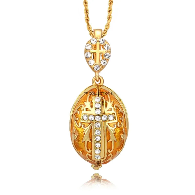 ERÖFFNETE YAFFIL Ei-Anhänger Halskette Kreuz Handgefertigter Vintage-Schmuck Emaille Jesus Luxus Charm Kristall Strass Piercing Geschenke für Frauen