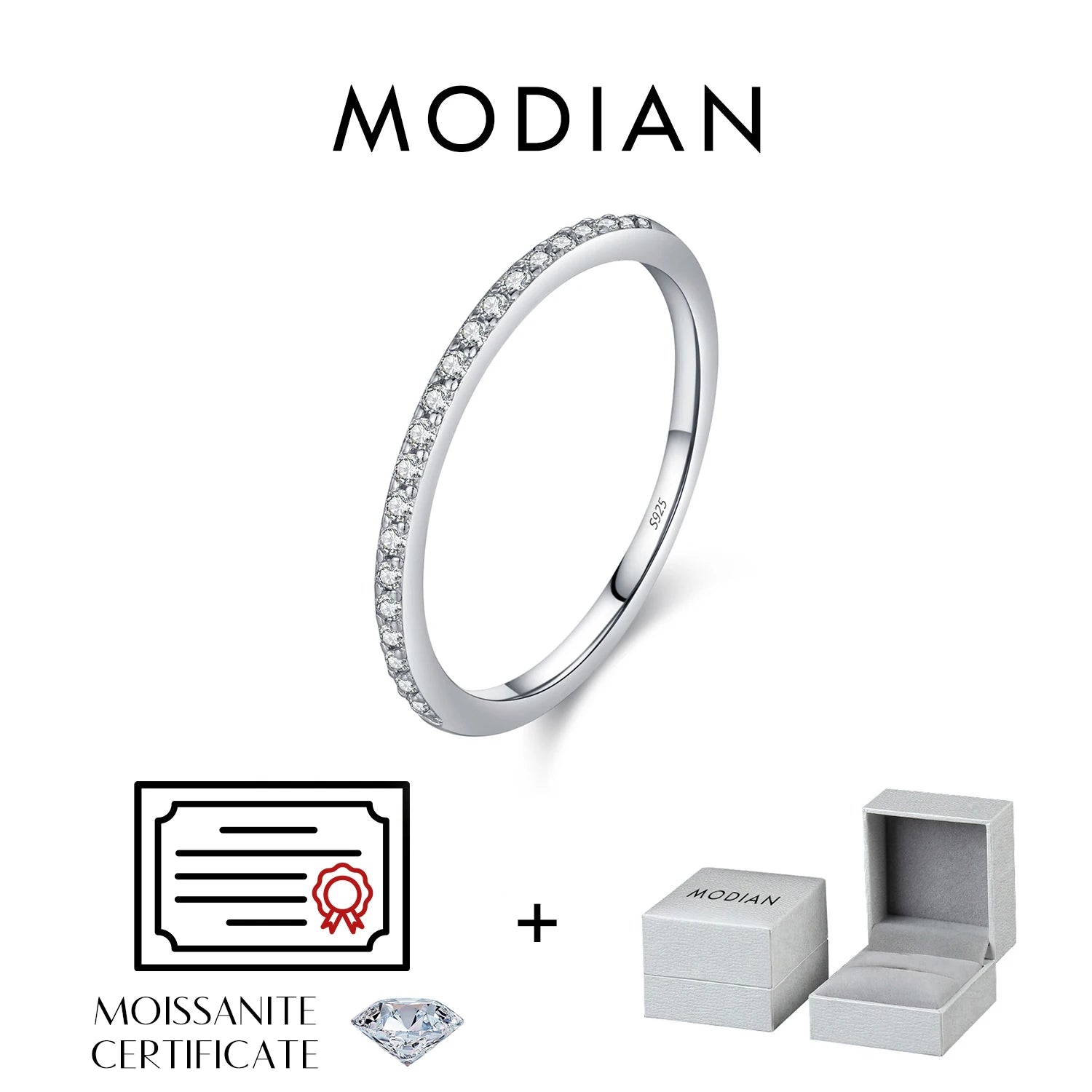 MODIAN Simple Eternity Moissanite Ring 925 Sterling Silver Sparkling Simple Thin Wedding Band Rings For Women Fine Jewelry - Madeinsea©