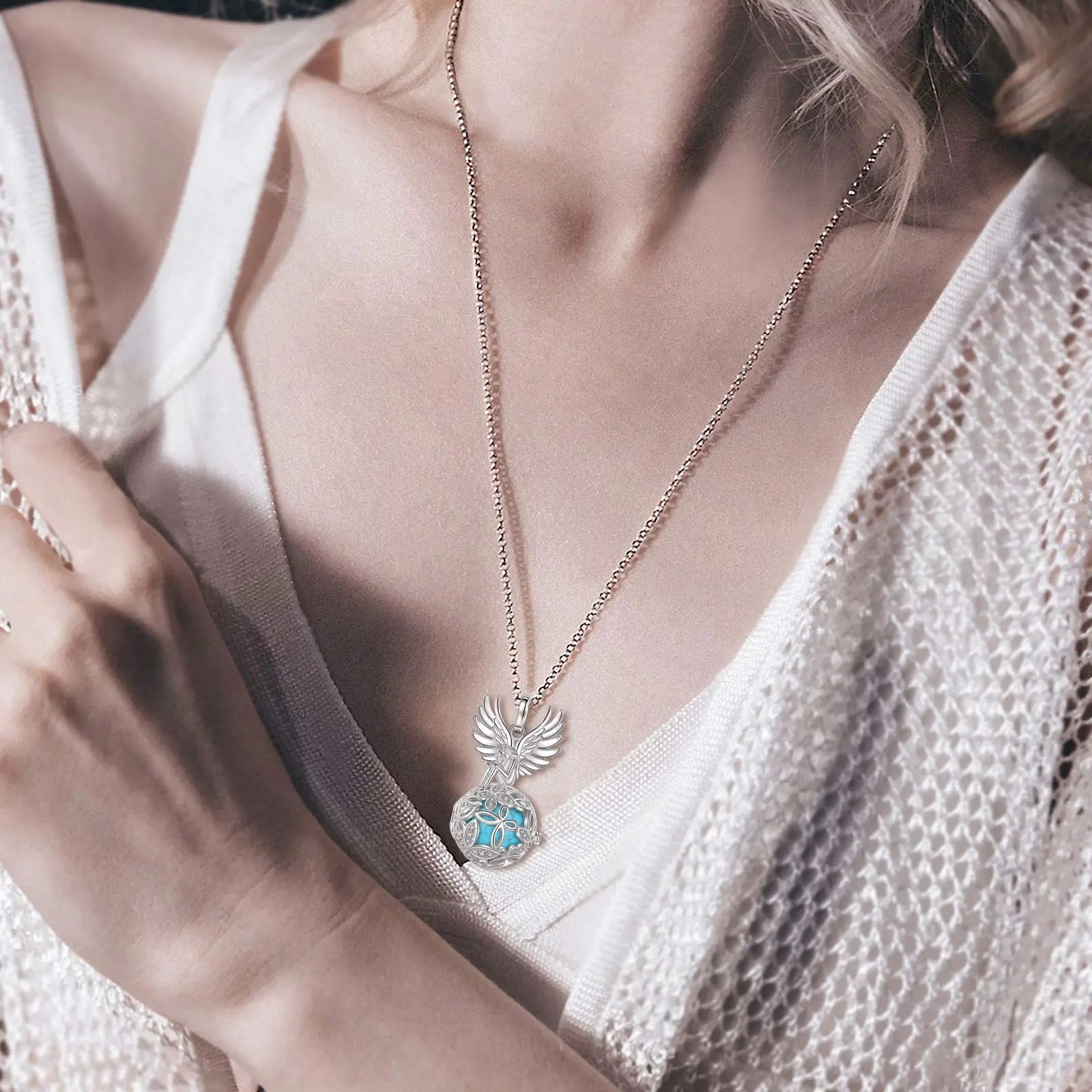 Eudora Angel Girl Flower Cage Necklace Amethyst Energy Healing Crystal Stone Jade Lapis Pendant Spiritual Jewelry Obsidian Gift