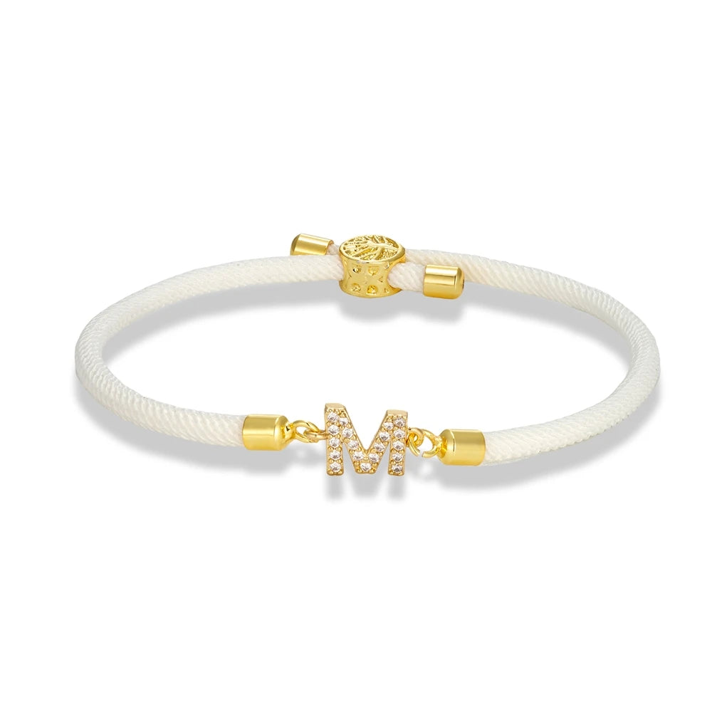 MKENDN Fashion Women Pave Zircon A-Z Initial Letter Bracelets Colorful Adjustable Charm Rope Bracelet For Women Jewelry Gift