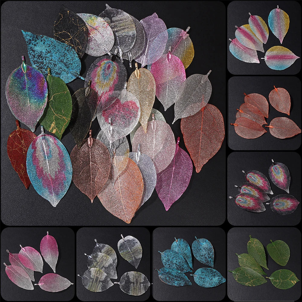 Fashion Natural Real Leaf Metal Pendant Muticolor Fine Leaves Charms For Wedding Party Jewelry Making Earrings Necklace DIY 5pcs