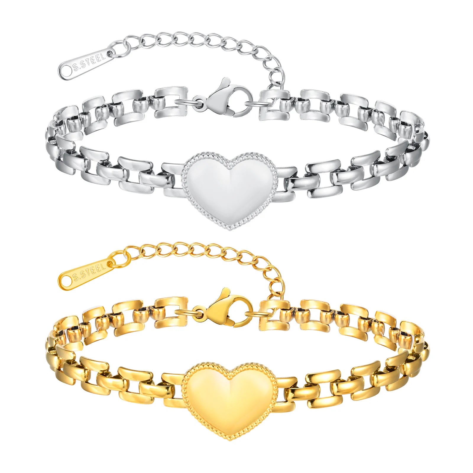 Vnox Stainless Steel Love Hand Bracelet For Women Gold  Silver Color Strap Chain Bracelets Girls Heart Jewelry Girls Mom Gift