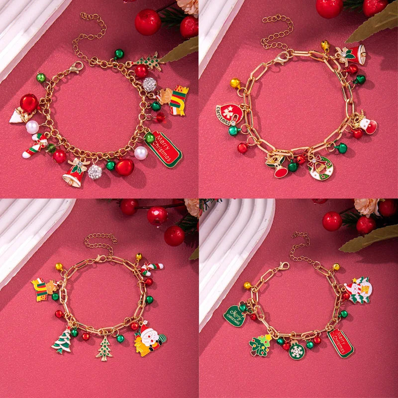 Creative Christmas Metal Chain Bracelet For Women Men Santa Claus Christmas Tree Snowman Snowflake Pendant Bangles Party Jewelry