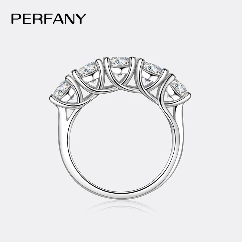 PERFANY 2.5/5CT Moissanite Ring For Women S925 Pure Silver Five Gemstone Ring Luxury Wedding High-end Jewelry - Madeinsea©