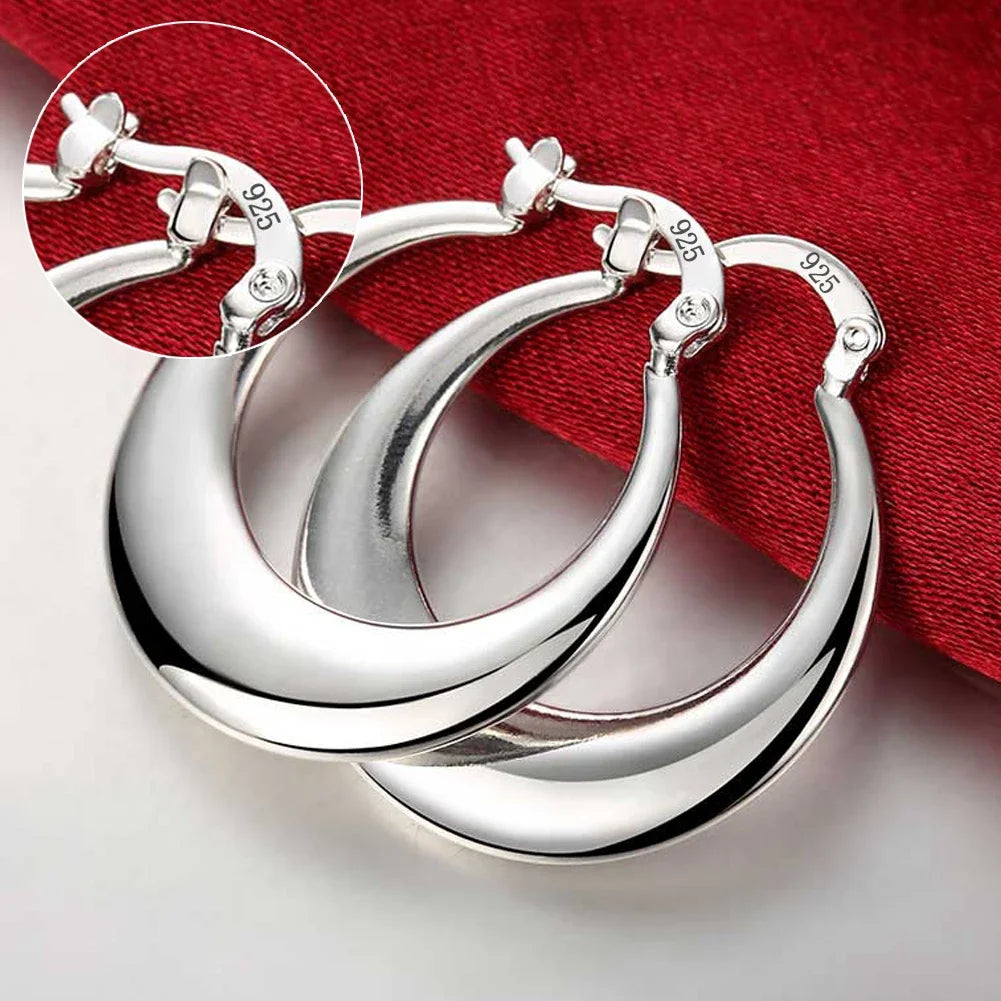 Top Quality 925 Sterling Silver Earrings Simple Round Circle Hoop Earrings For Woman Fashion Wedding Engagement Charm Jewelry - Madeinsea©