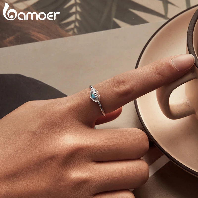 BAMOER 2025 Solid 925 Sterling Silver Iridescent Shell Adjustable Rings Lovely Open Ring Jewelry for Women SCR1119-E