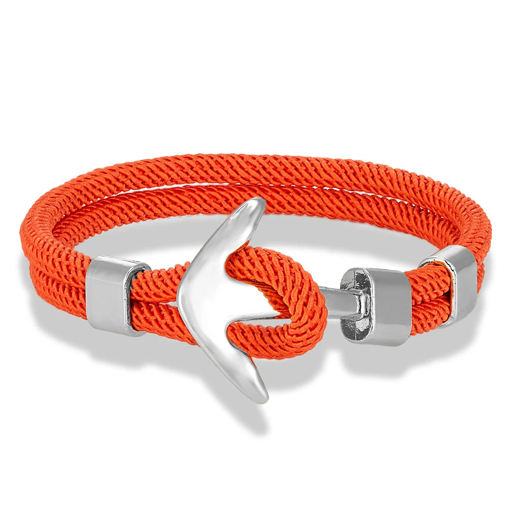 MKENDN Anker-Armbänder für Herren, doppelsträngig, nautisches Surfer-Armband, wasserdicht, Seil, silberfarben, Bootsschnalle
