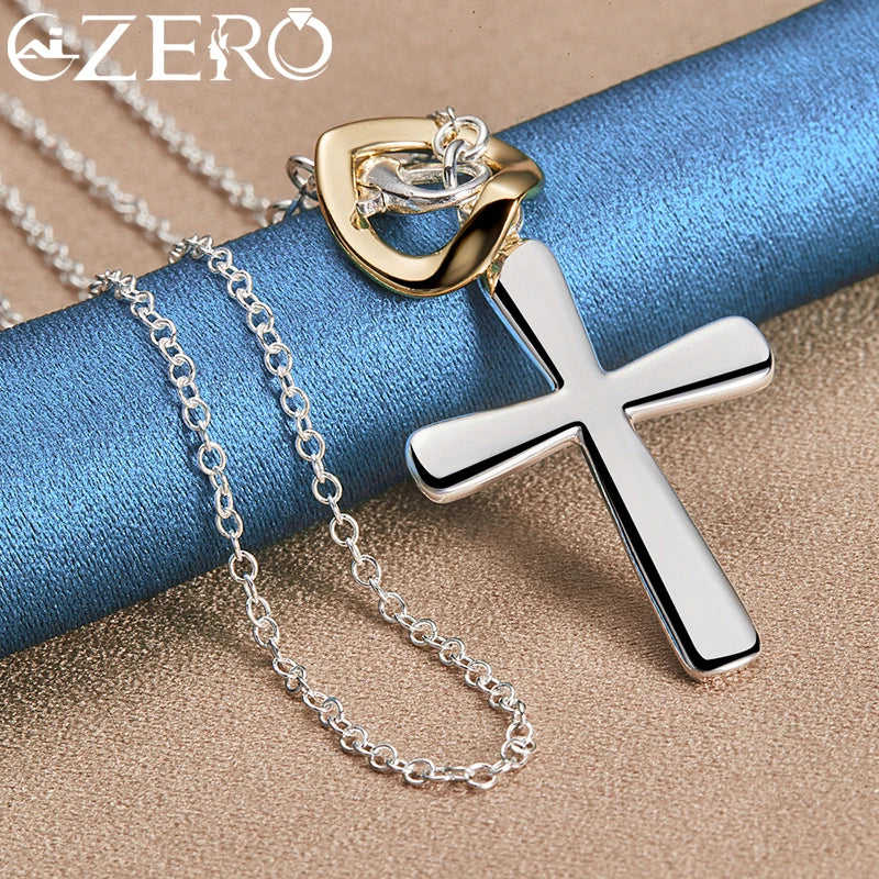 ALIZERO 925 Sterling Silver 16-30Inch Chain Heart Cross Pendant Necklace For Women Men Fashion Wedding Party Jewelry Lovers Gift
