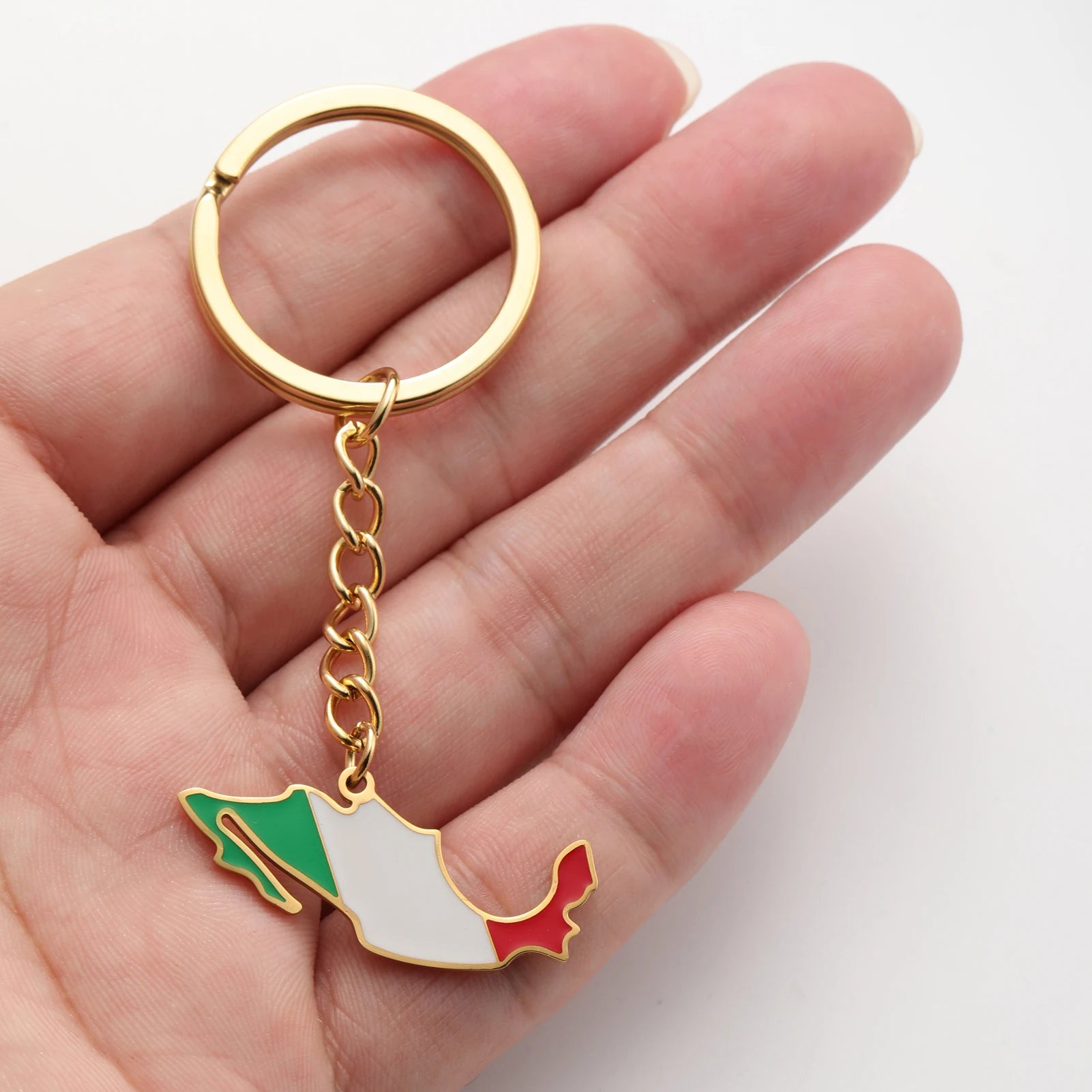 Dreamtimes France Poland Mexico Map Pendant Keychain for Women Men Stainless Steel Key Ring Qatar Ghana Syria Haiti Jewelry