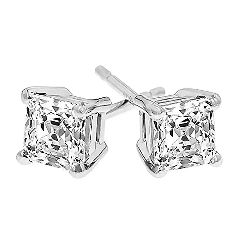 OXTAO Square 925 Sterling Silver Stud Four-claw Earrings For Women 3-8mm Zirconia Earring Wedding Party Fashion Jewelry Gift