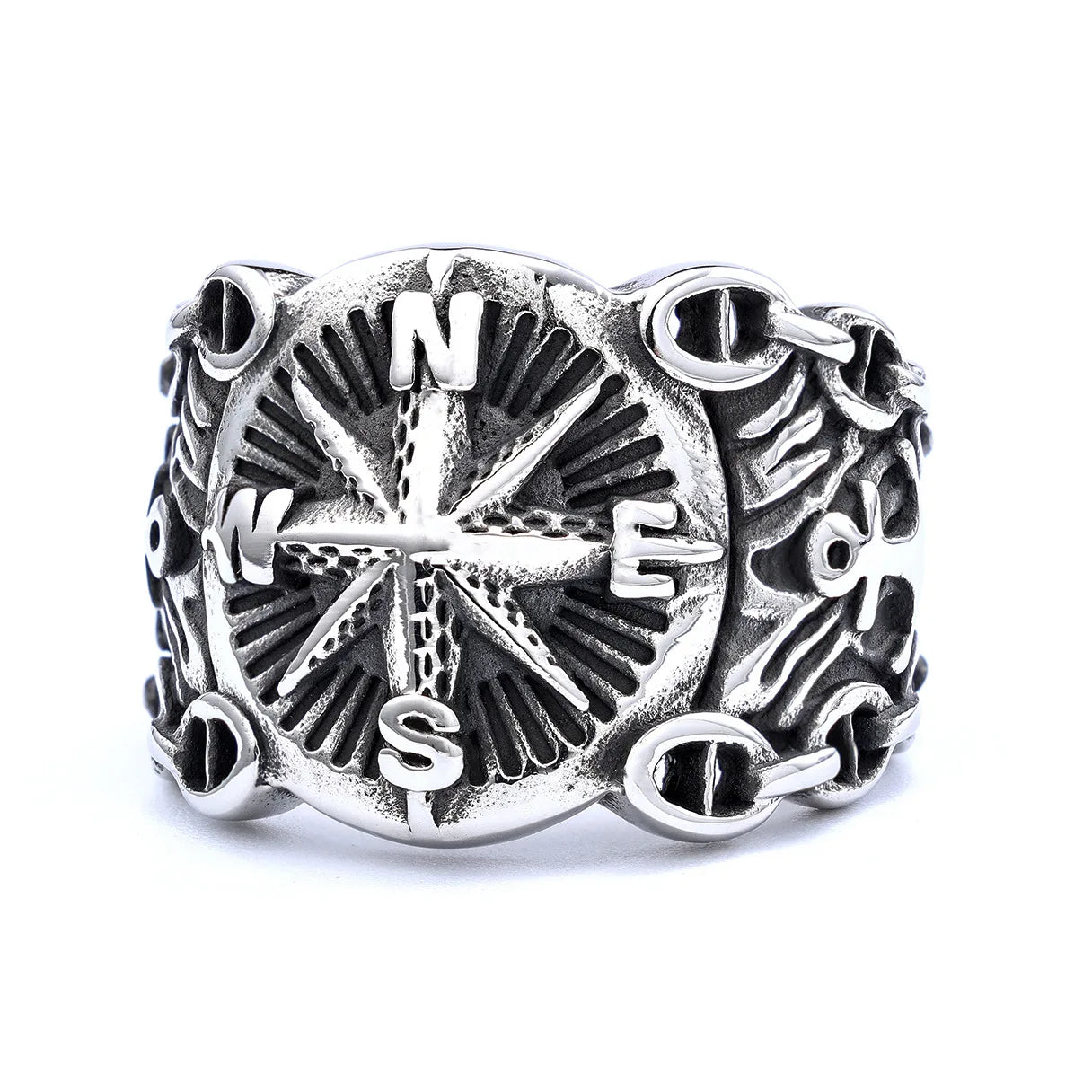 Retro Sailor Navigation Compass Ring For Men Punk Gothic Rock Hiphop Open Ring Handmade Jewelry Bikers Accessories Unisex Gift
