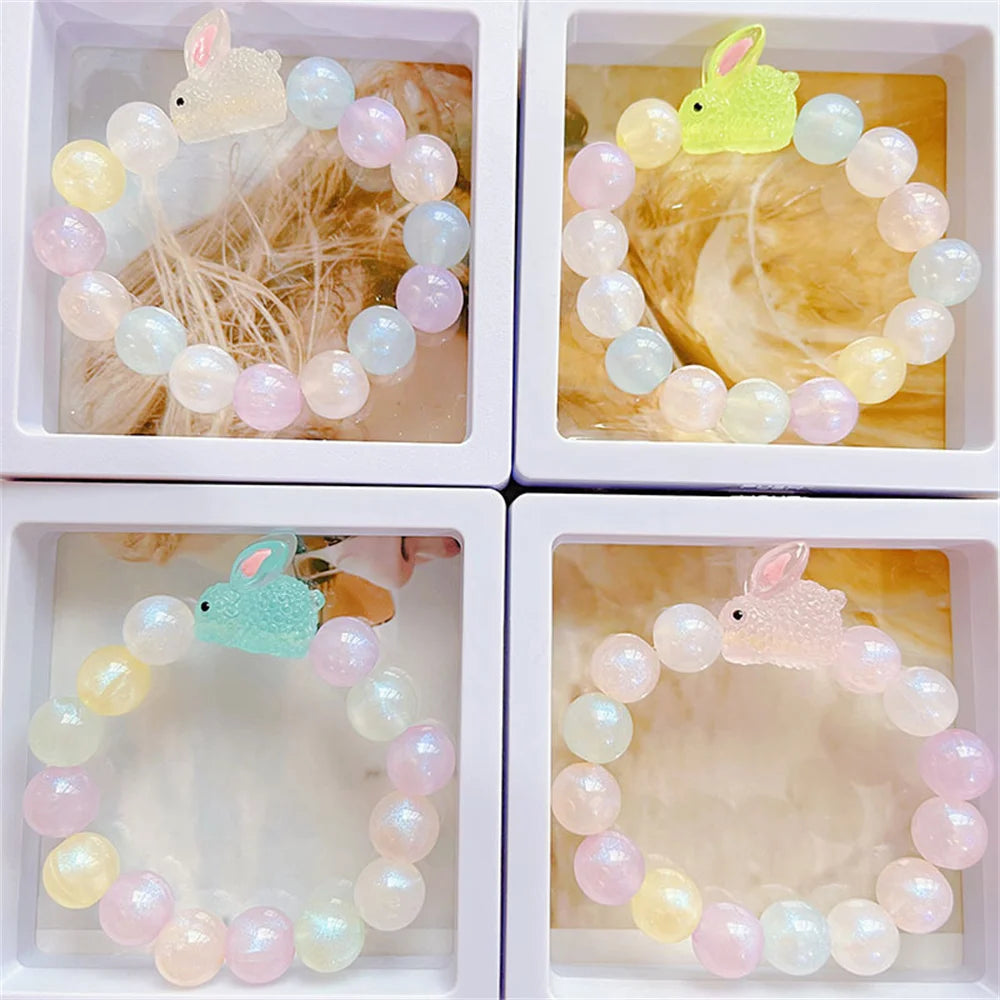 Cute Resin Luminous Rabbit Bead Bracelet Fashionable Women's and Girls' Acrylic Bracelet Accessories Wholesale