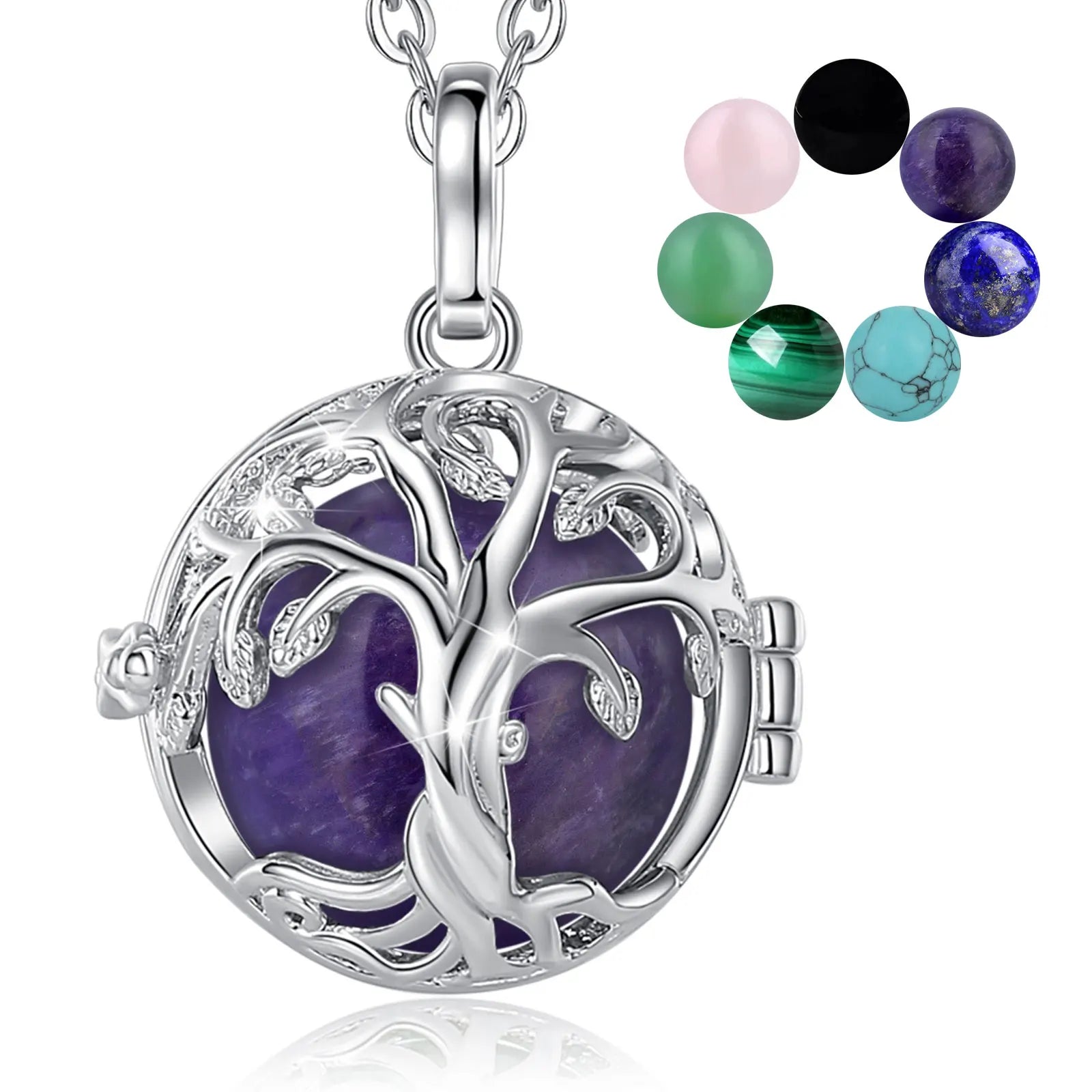 Collier cage améthyste Eudora Arbre de vie, pierre de cristal de guérison énergétique, pendentif obsidienne lapis, bijoux spirituels, cadeau de méditation