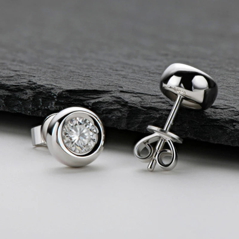OXTAO 5mm 6.5mm Round Stud Earrings Real 925 Silver Moissanite Bezel Setting Simple Bubble Earrings Fashion Wedding Jewelry Gift