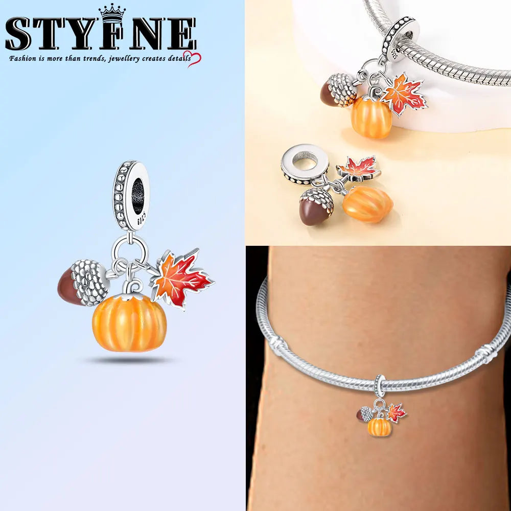 New in Harvest Season Pumpkin Charms Beads Fits Original Bracelet 925 Silver Women Necklace DIY Charms Fine Jewelry Gifts