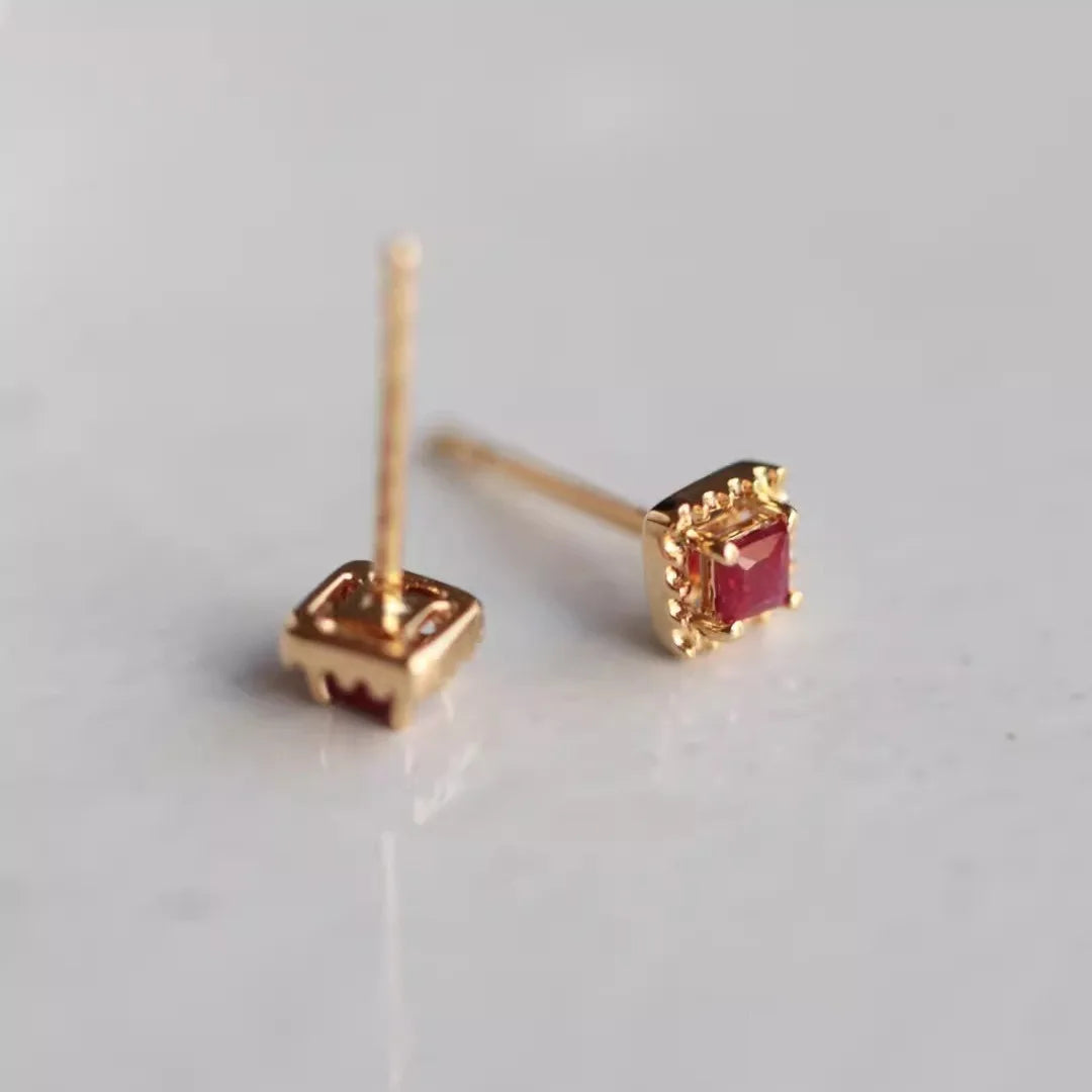 Boucles d'oreilles carrées en argent sterling 925 plaqué or 14 carats et zircon rouge pour femmes, bijoux de tempérament simple