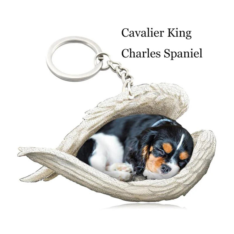 100 Style Cut Dog Sleeping Angel Pendant Bag Keychain Car Keychain Keyring Animal Pet Jewelry Boyfriend Girls Gift Accessories