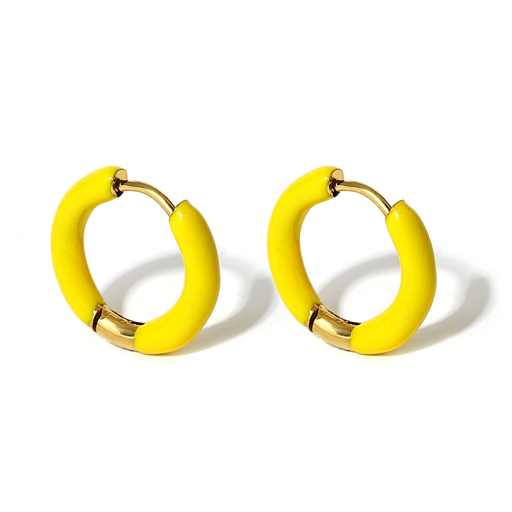 AENSOA Colorful Enamel Stainless Steel Hoop Earrings for Women Geometric Round Circle Earrings Trendy Gold Color Jewelry 2023