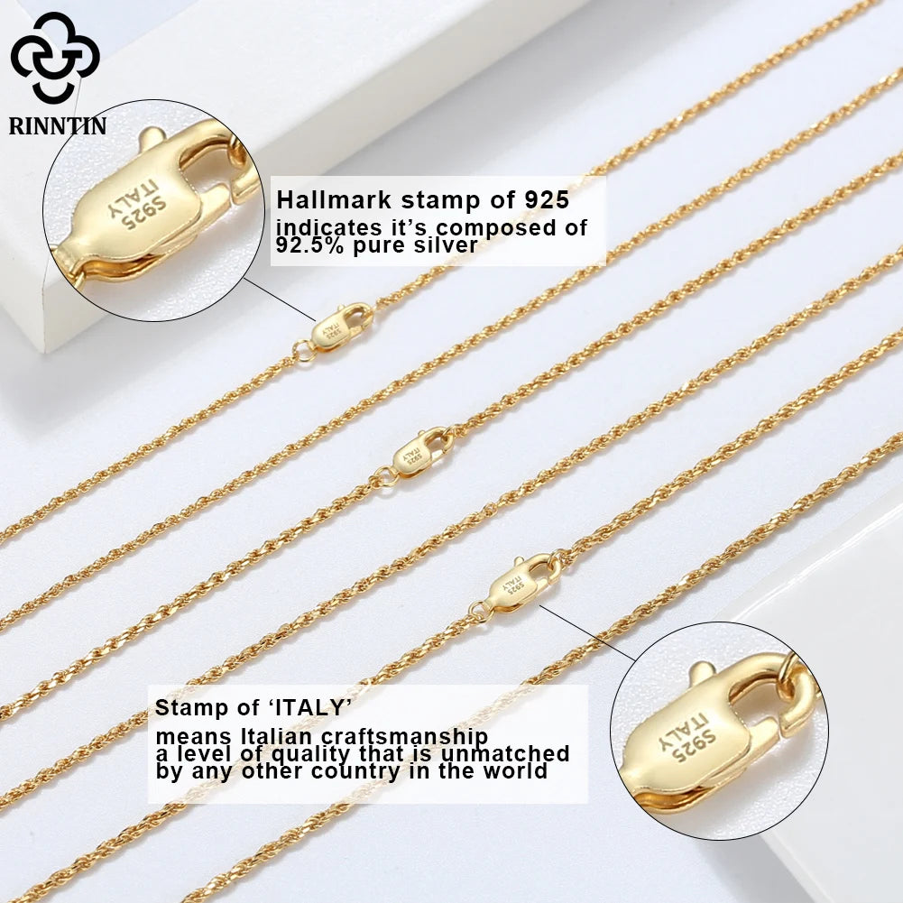 Rinntin 925 Sterling Silver Rope Chain 1.2MM 1.5MM 1.7MM 14k 18k Gold Plated Rope Chain Necklace Minimalism Jewelry Gift SC29