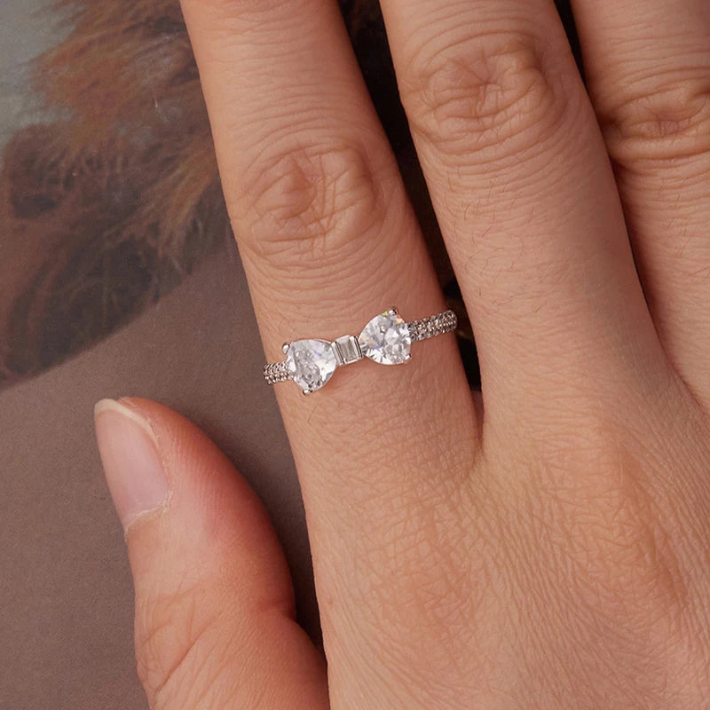 WOSTU Wedding Jewelry Set 925 Sterling Silver Clear CZ Bowknot Necklace Earrings Ring Sweet Bow Knot Jewelry Gift For Girl Lover