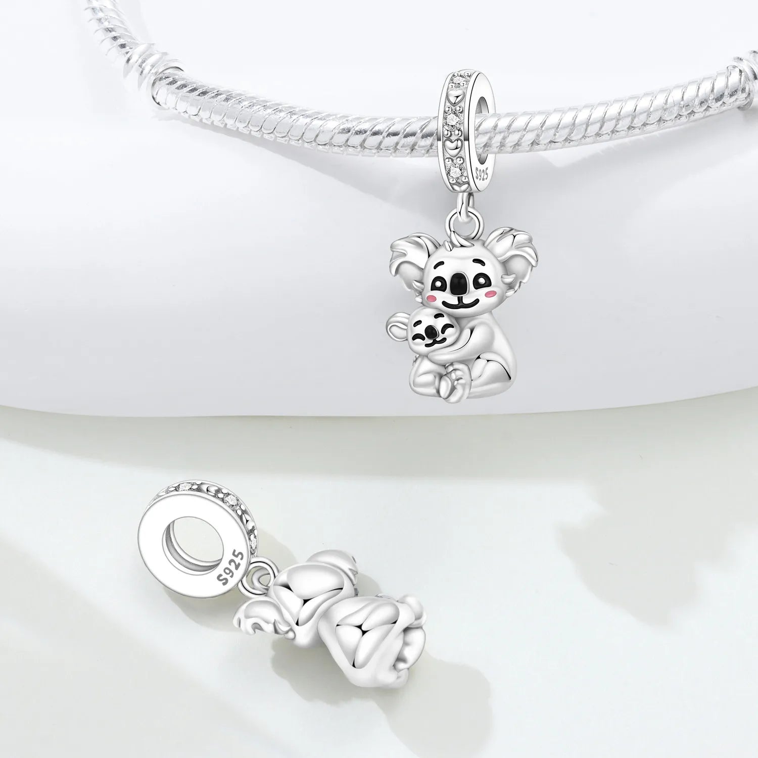 PANPOKI 925 Sterling Silver Koala Mother Child Animal Beads Original Pendants Bracelet Charm Jewelry Party DIY Trendy Gifts