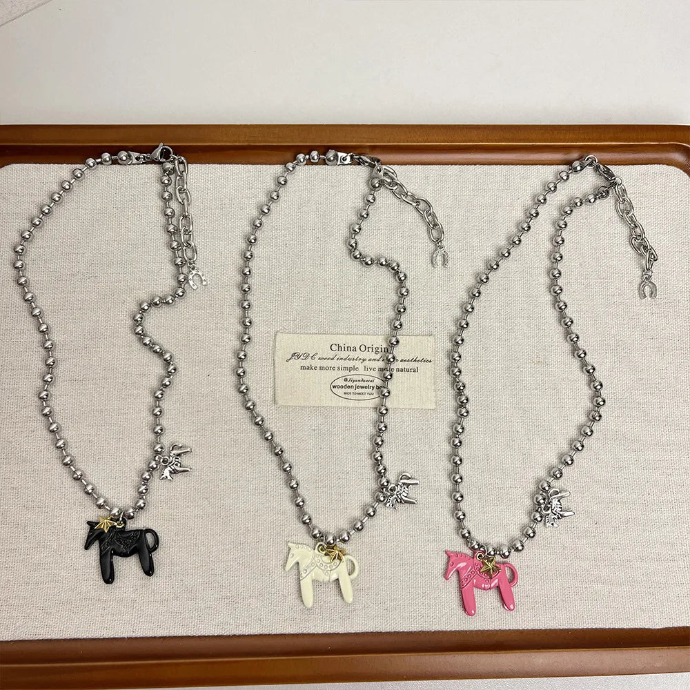 Cute Sweet Cool Pony Pendant Woman Necklace