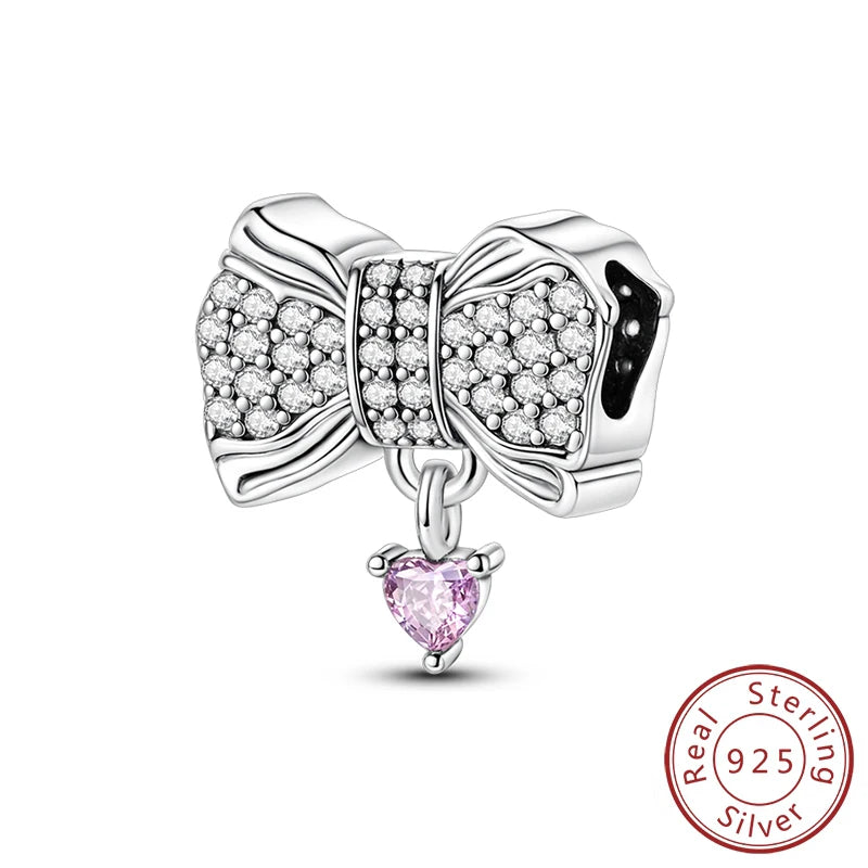 Fit Original 925 Sterling Silver Charms Beads Bows Swan Ballet Princess Pink Charms For Women Fine DIY Birthday Jewelry Gifts