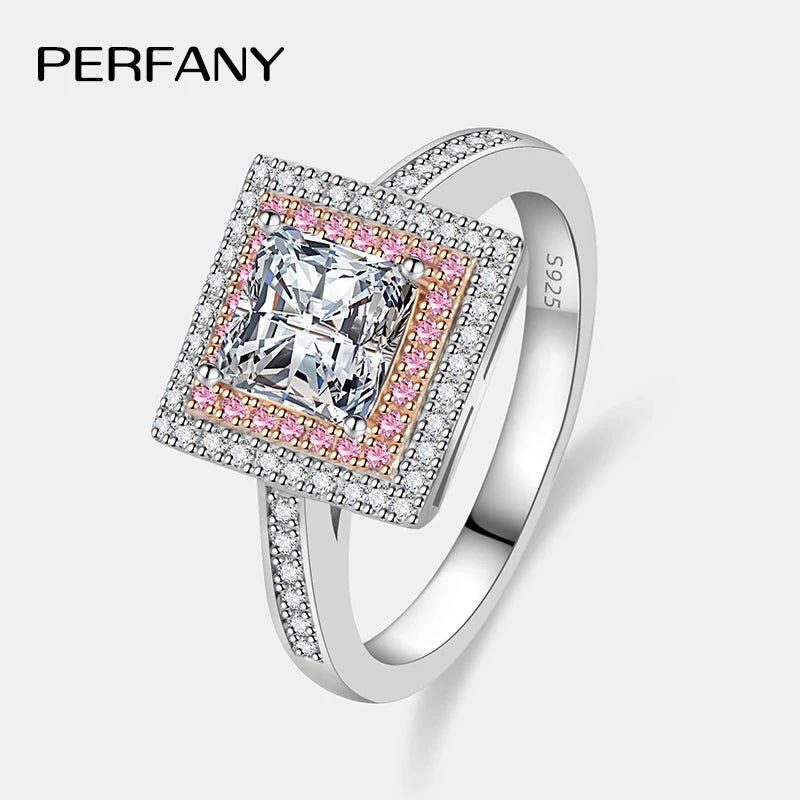 PERFANY 5.5mm 1CT Princess Cut Moissanite Diamond Ring  for Women Rose Gold Color Elegance And Sparkle Jewelry Accessory - Madeinsea©