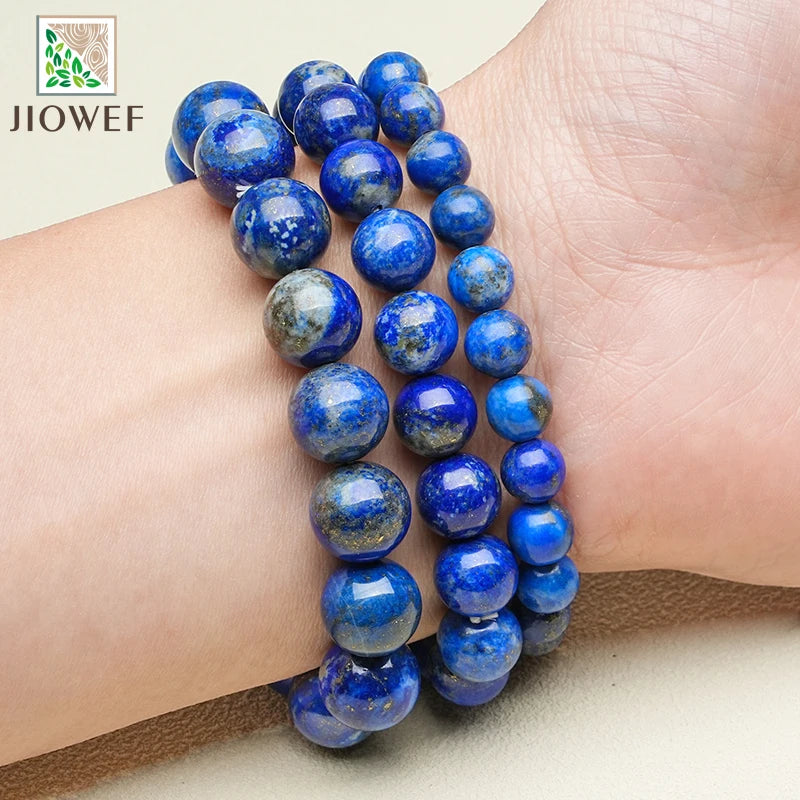 Natural No Dyed Lapis Lazuli Stone Bracelets Handmade Beads Depression Anti Anxiety Stress Relief Meditation Yoga Gift for Women