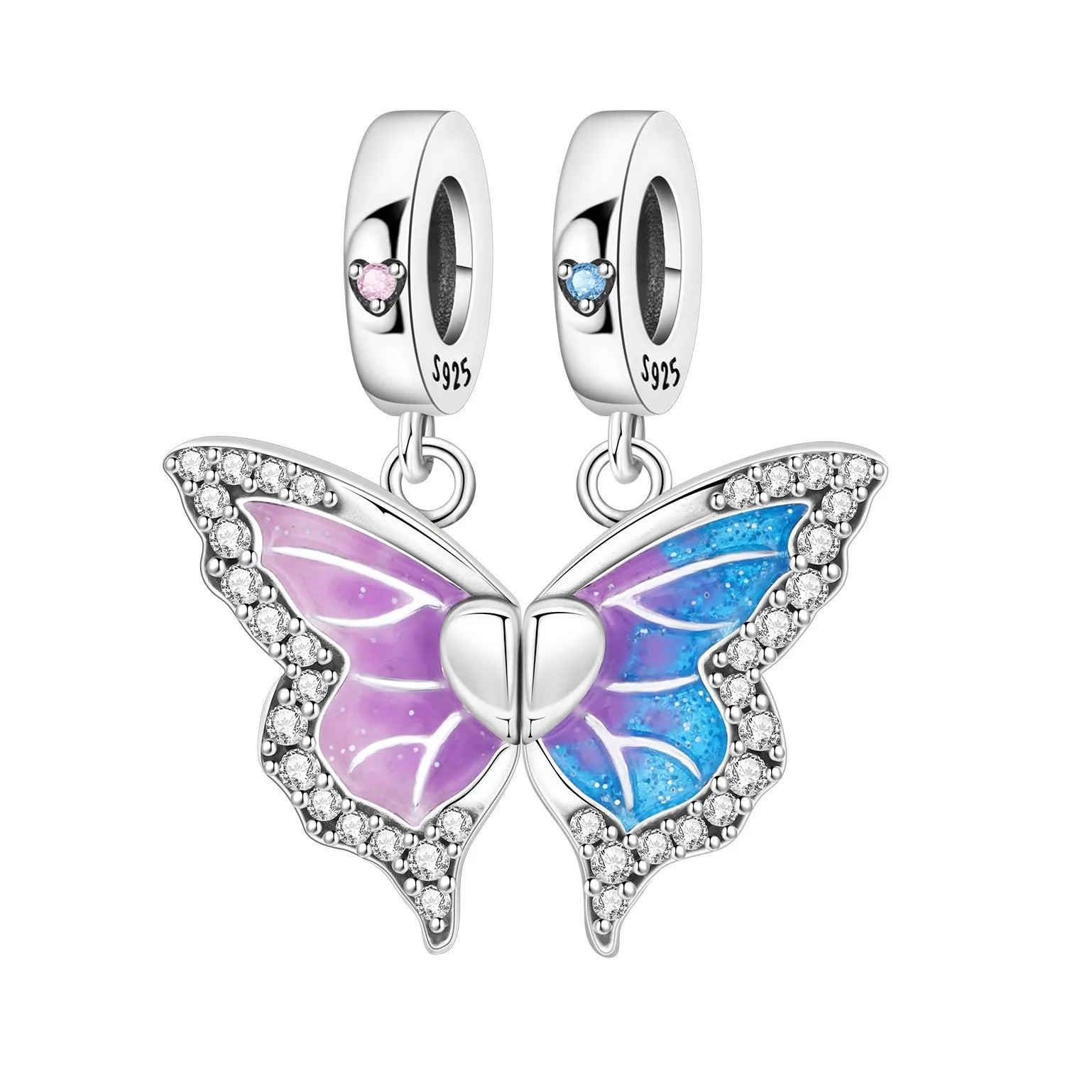 PANPOKI 925 Sterling Silver Colorful Butterfly Insect Beads Original Pendants Bracelet Charm Jewelry Party DIY Trendy Gifts