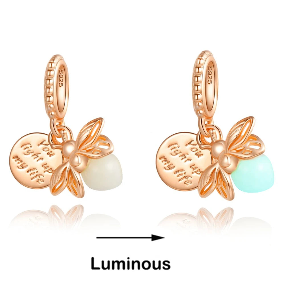 925 Sterling Silver Real Rose Gold Pink Octopus Summer Turtle Heart Dangle Charm Fit Original Bracelet Necklaces Bracelet Girl