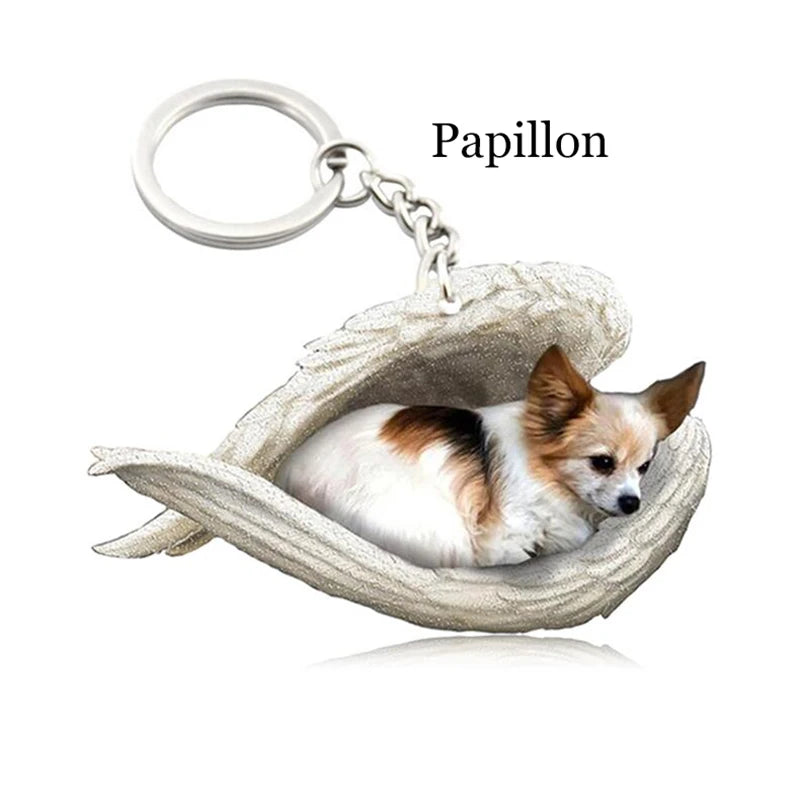 100 Style Cut Dog Sleeping Angel Pendant Bag Keychain Car Keychain Keyring Animal Pet Jewelry Boyfriend Girls Gift Accessories