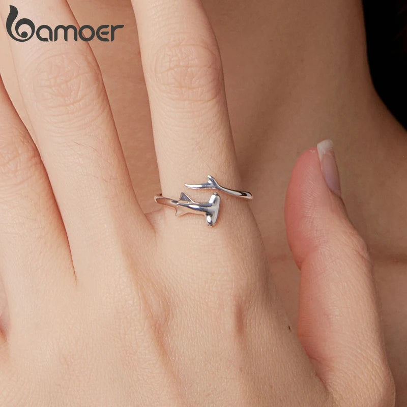 Bamoer 925 Sterling Silber Romantischer Lavendelblütenring, offener Ring mit verstellbarem Hammerhai-Motiv, für Damen und Teenager, schlichtes Geschenk für Verabredungen