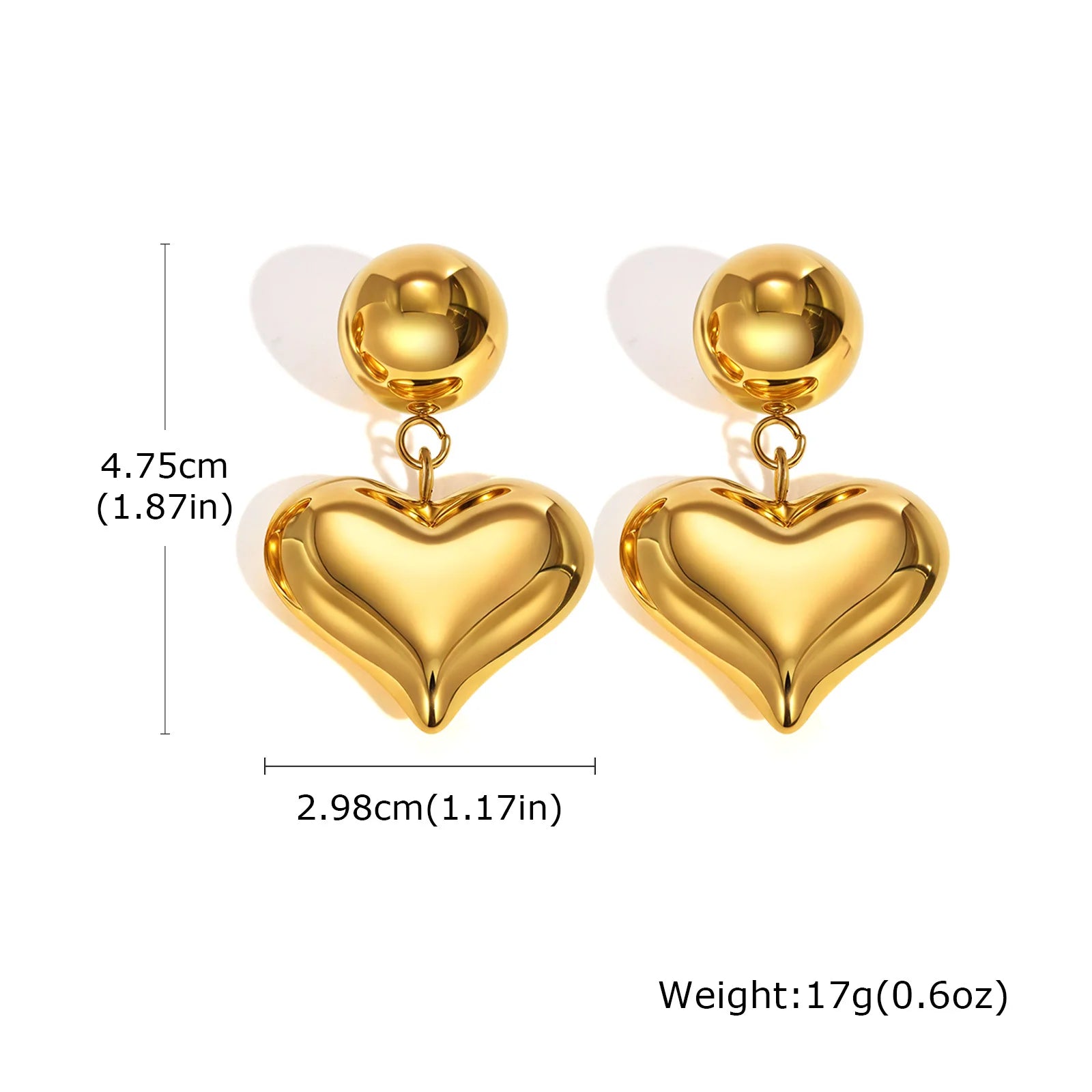 Vnox Hollow Bubble 3D Heart Dangle Drop Earrings Gift for Women Mom, Gold Plated Stainless Steel Anti Allergy Piercing Earrings