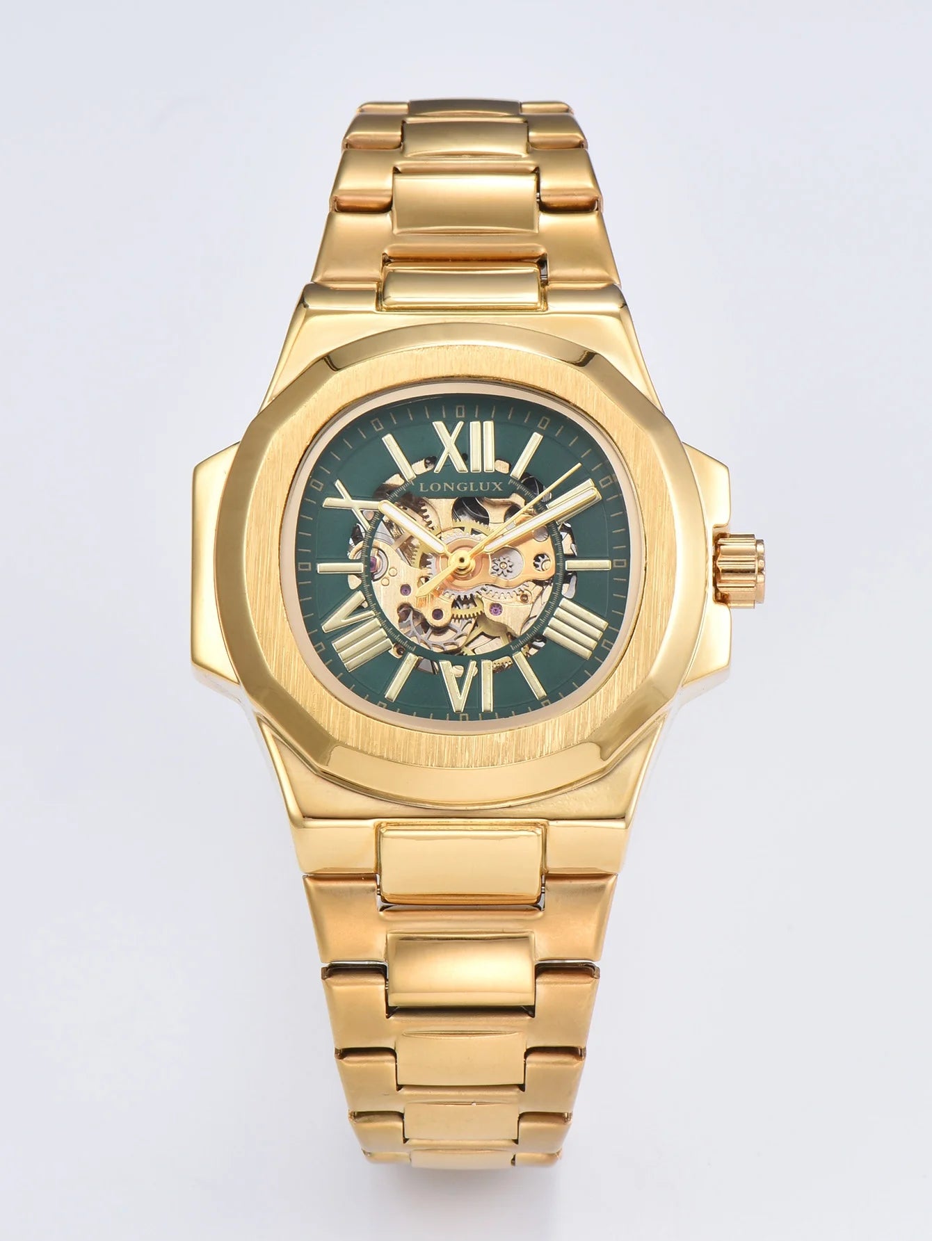 LONGLUX HOT SALE NEW automatic mechanical men watch rome business waterproof skeleton luminous stainless steel gift watch