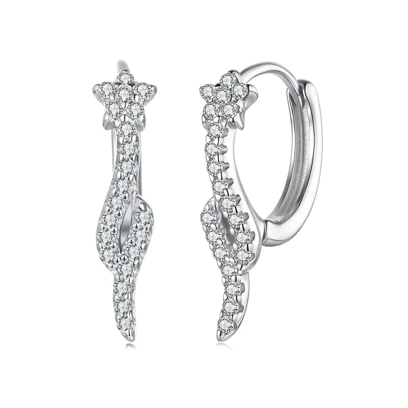 BAMOER 925 Sterling Silver Dazzling Paved CZ Hoop Earrings Shooting Star Huggies Earrings for Women Girls Cute Party Jewelry