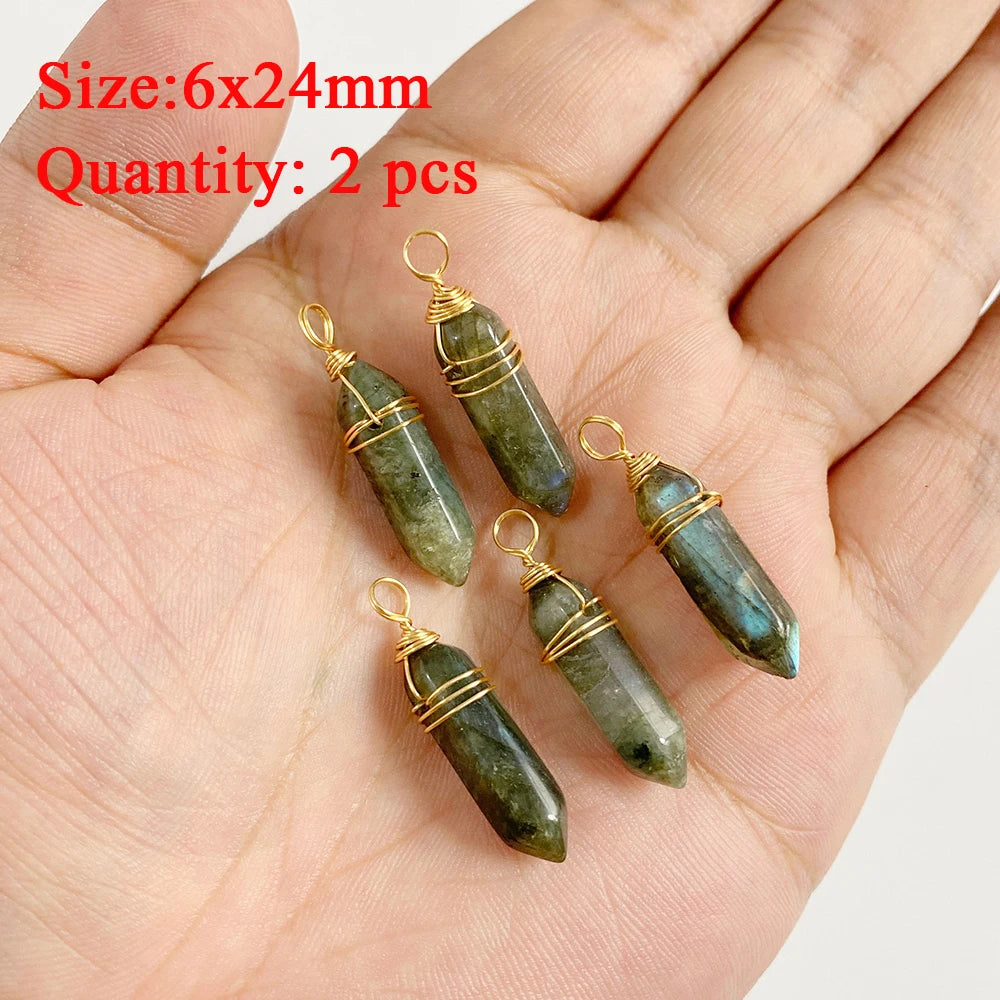 2PCS Natural Flash Labradorite Stone Pendant Irregular Shape Fashion Flash Labradorites Charms Connector For Jewelry Making DIY