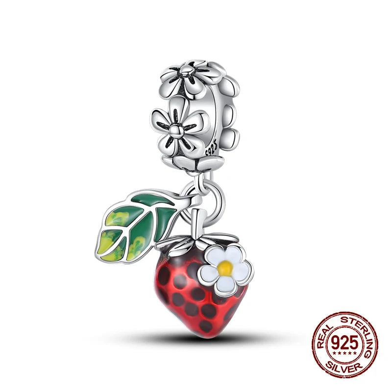925 Silver Change Color Strawberry Cherry Avocado Fruit Series Charms Beads For 925 Original Bracelets DIY Birthday Jewelry Gift