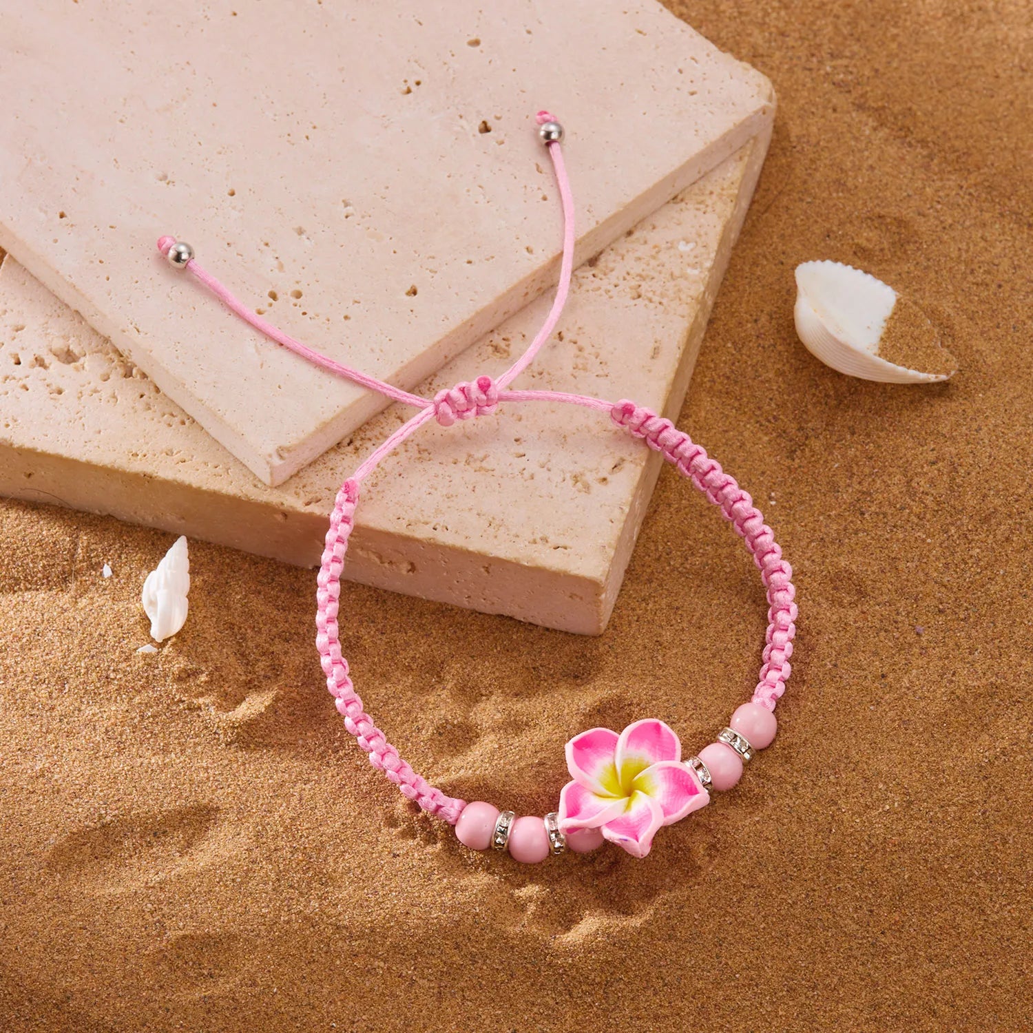 Bohemian Big Flower Charm Bracelets For Women Pink Red Blue Green Flowers Soft Clay Pottery Beaded Bangles Girls Party Jewelry