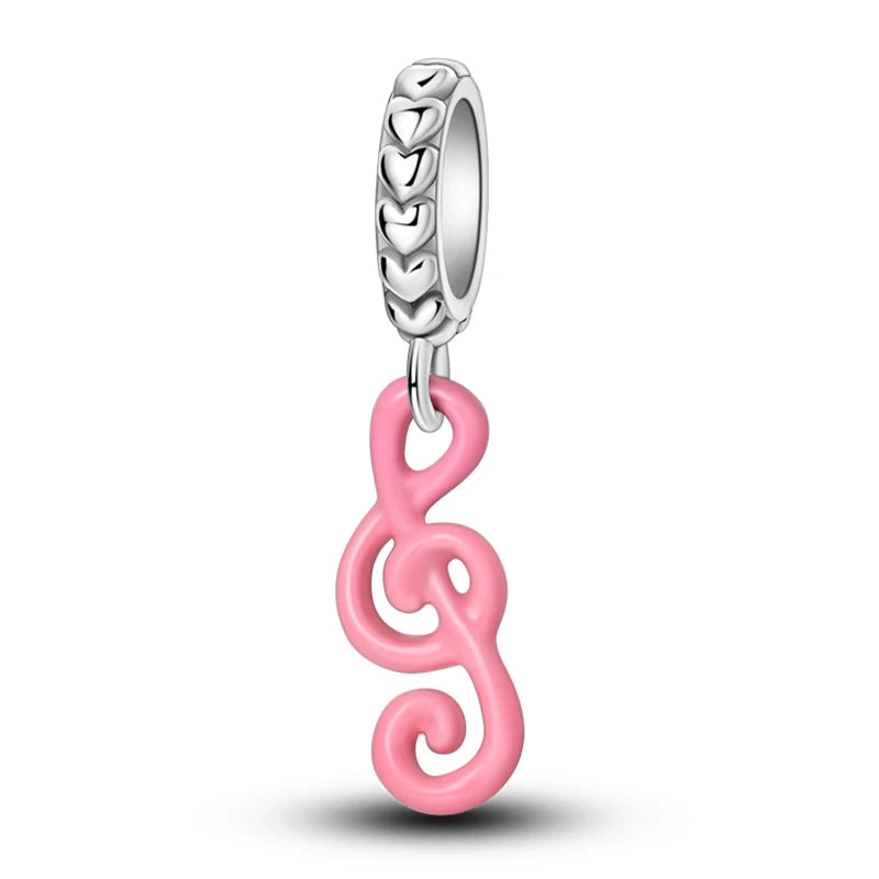 Romantic Music Charms Beads 925 Sterling Silver Piano Violin Red Guitar Punk Saxophone Pendants Fit Qikaola Bracelet DIY Jewelry