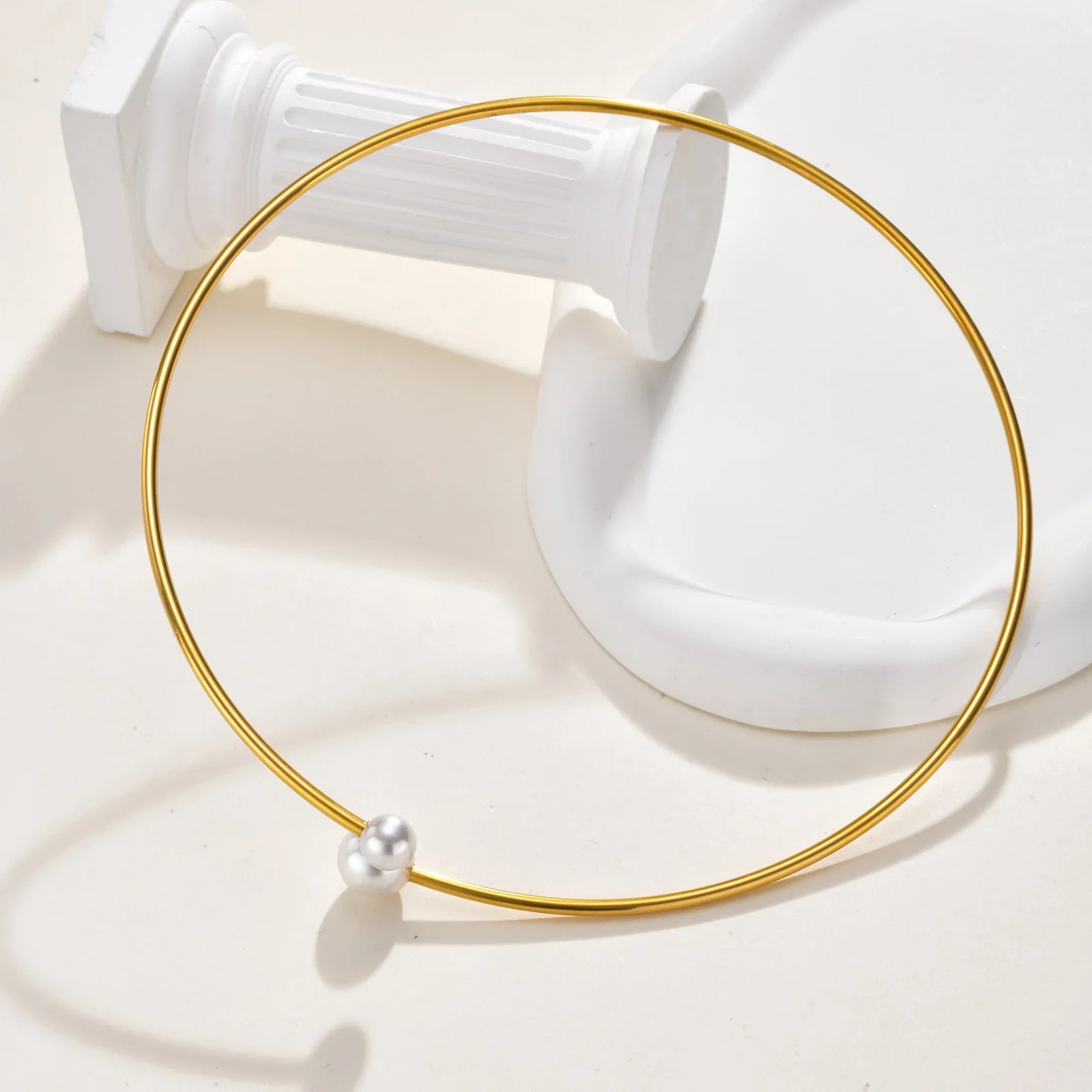 Vnox Simple Stainless Steel Pearl Gold Color  Women's Cuff Choker Necklaces Charm Daily Jewelry Girls Neck Gifts Accessory