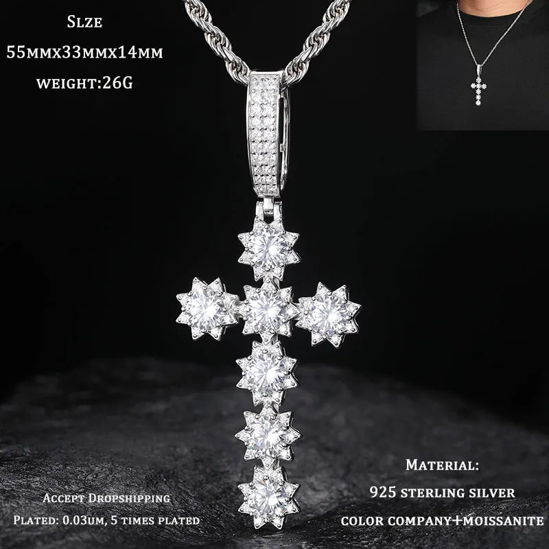 TUHE Unisex S925 Sternanhänger-Halskette mit Moissanit-Eis in Gold- und Silberfarbe – Schmuck für Herren im Hip-Hop-Stil