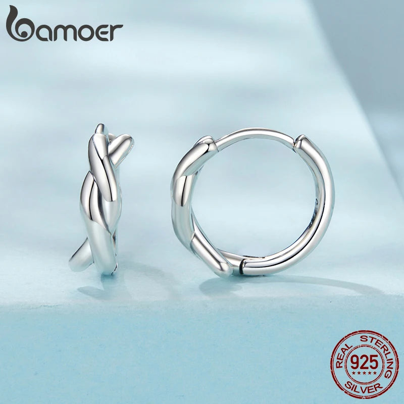 BAMOER Creolen aus massivem 925er Sterlingsilber, gedreht, für Damen, hypoallergen, leicht, personalisiertes Schmuckgeschenk, SCE1837