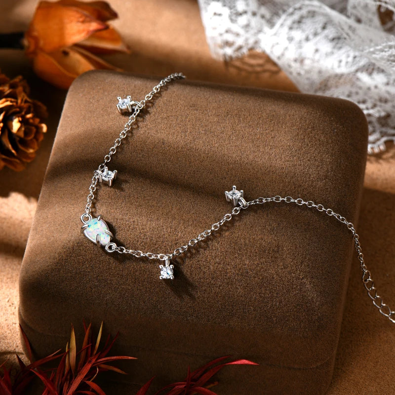 OXTAO Real 925 Silver Artificial White Opal Bracelet 5x7mm Zircon for Women Adjustable Fashion Birthday Jewelry Gift Wholesale