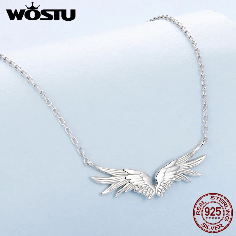 WOSTU Angel Wing Necklace for Women, 925 Silver Feather Pendant Chain Minimalist Winged Jewelry Gift for Her Valentine's Gift
