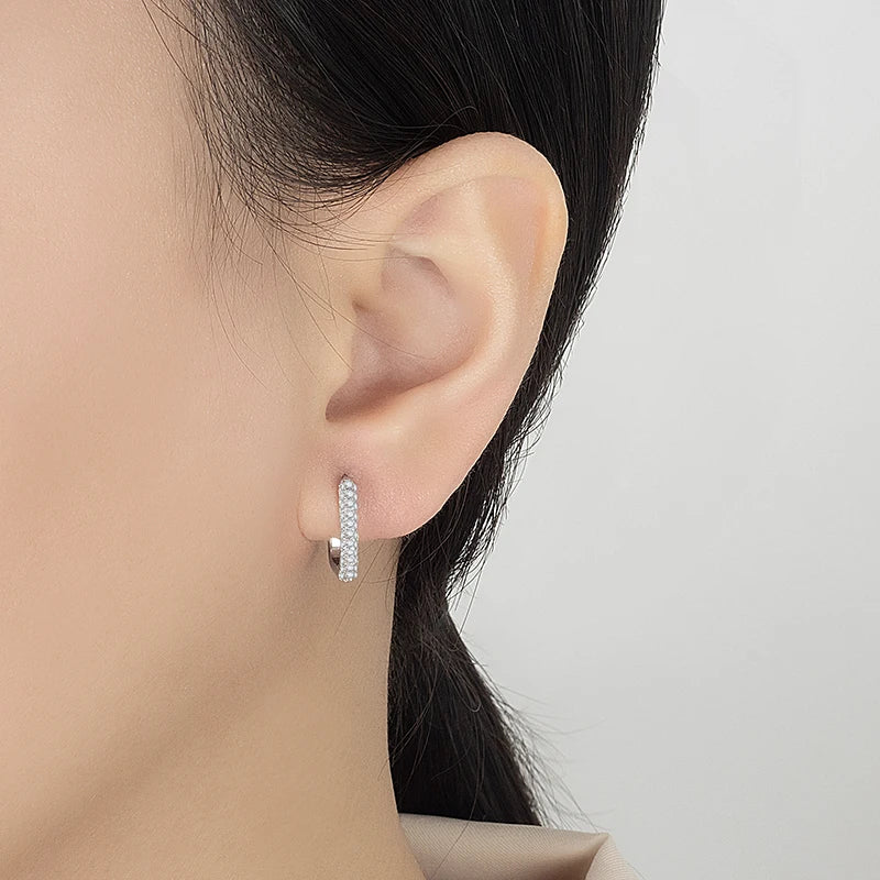 PERFANY 0.42CT All Moissanite Hoop Earrings Women's 100% Pure Silver Laboratory Diamond Square Earrings Fashion Wedding Jewelry