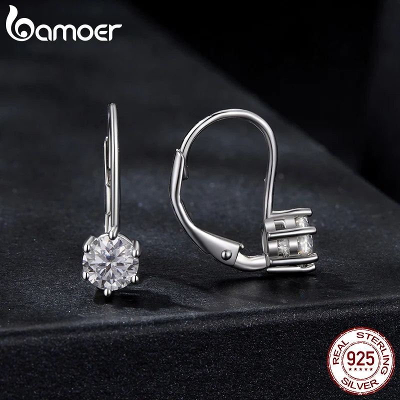 BAMOER 0.5ct Brilliant Round Cut Lab Created Diamond Dangle Earrings, White Gold Plated Sterling Silver Moissanite Drop Earrings